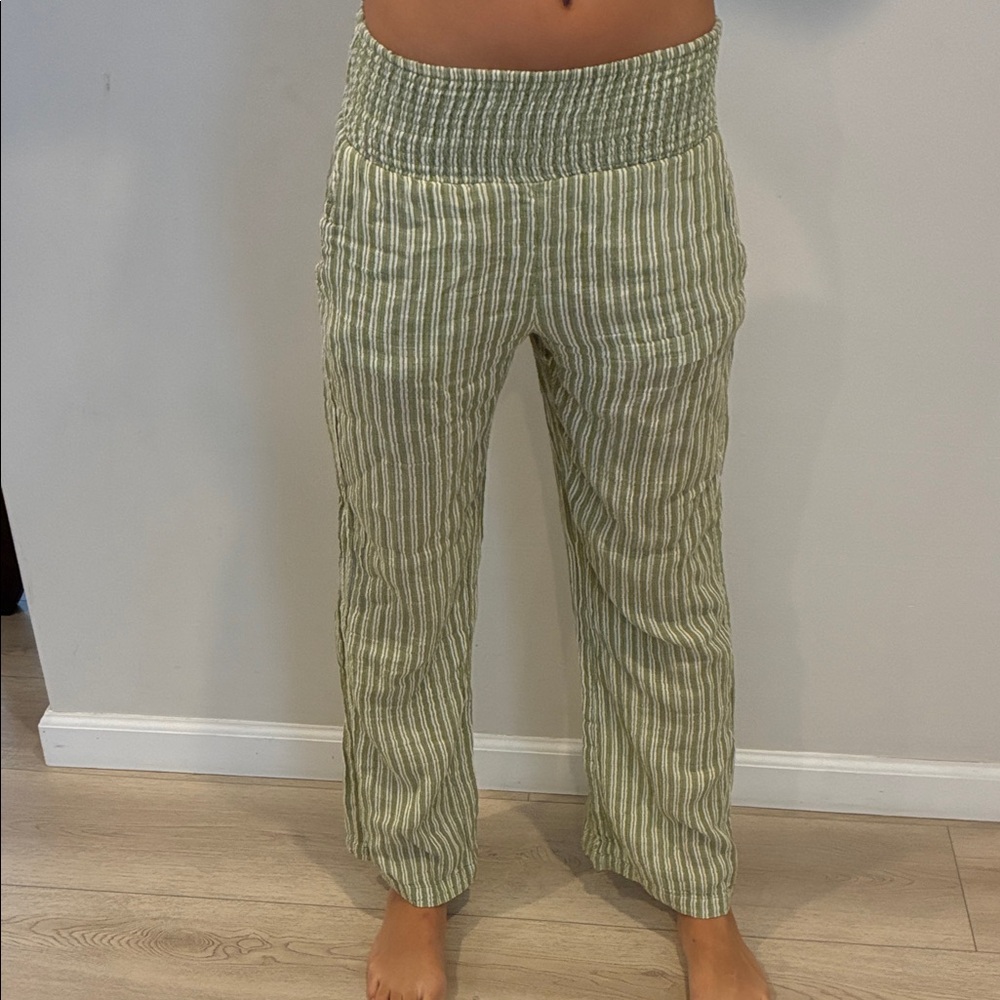 Billabong Green and White Striped Trousers